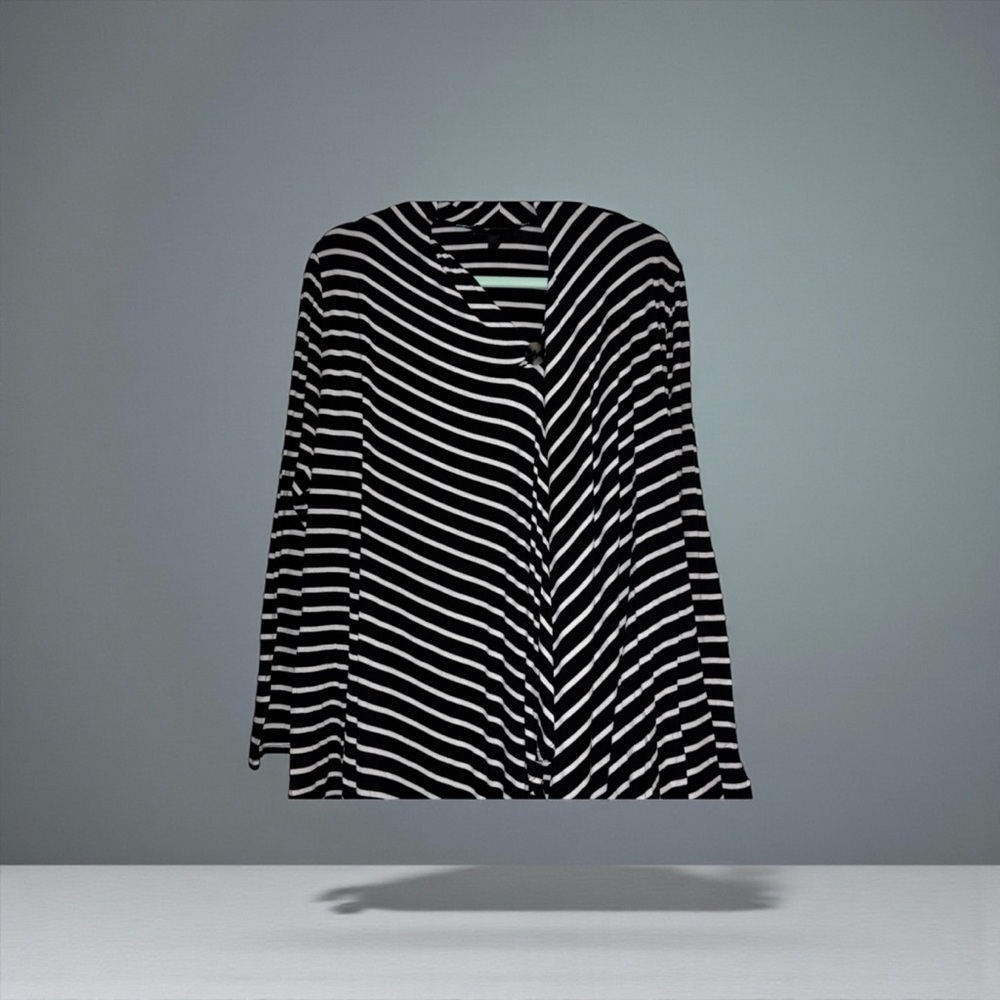 AB Studio Black & White Striped Cardigan – Women’s Open Front Layering Top M